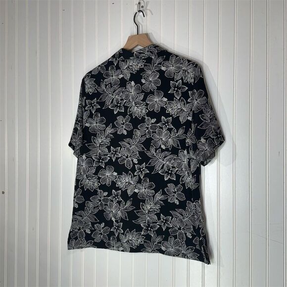 BonWorth Black White Floral Button Down Shirt M Tropical Vacation Blouse Y2K VTG - Picture 2 of 7